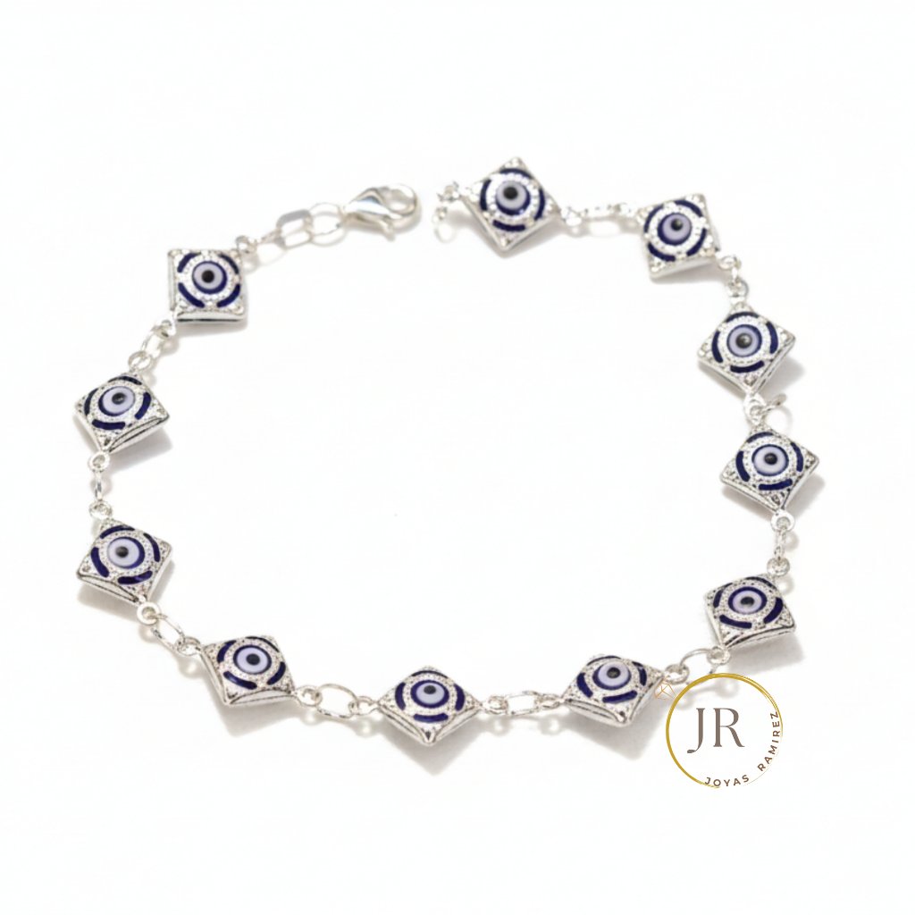 Lucky Evil Eye Bracelet In .925 Sterling Silver Light Blue Eyes